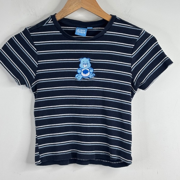 Y2K Care Bears Babydoll Tee Cropped Ribbed Short Sleeve Grumpy Bear 90s Youth L - Picture 1 of 8